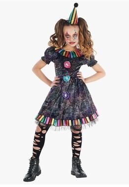 Morph Girls Creepy Rainbow Clown Halloween Costume Dress Size XL
